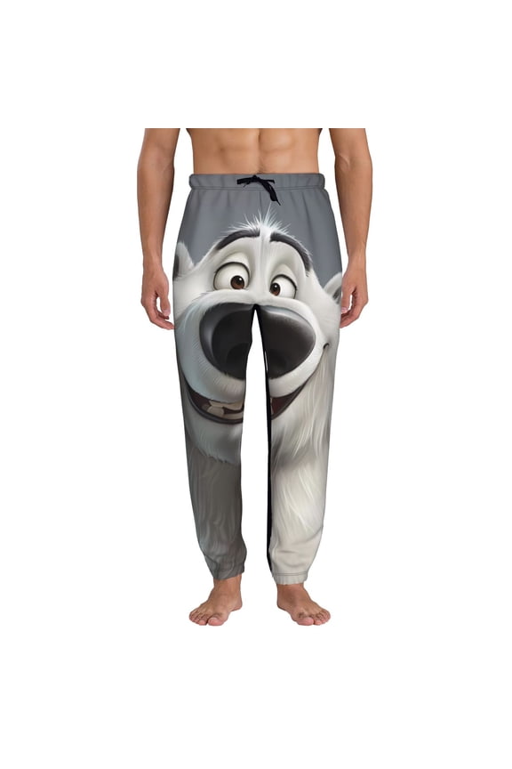 Smiling Polar Bear Print Active Tech Joggers for Men, Mens Sweatpants Lounge Pants with Pockets-X-Large