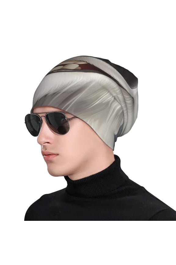 Smiling Polar Bear Print Beanie Knitted Hat for Men Women, Winter Fashion Knit Cuffed Caps Unisex