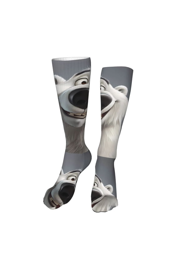 Smiling Polar Bear Print Calf Socks Seamless Toe, Knee High Long Socks, Sports Socks Trouser Socks for Women and Men-One Size