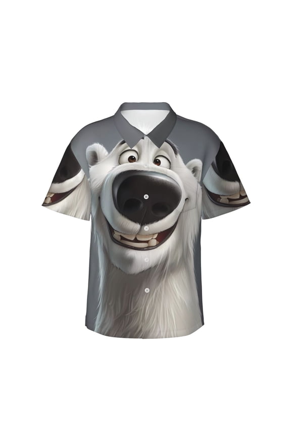 Smiling Polar Bear Print Hawaiian shirt - A Stylish Short-Sleeve Button-Down for Men, Perfect for Casual Beach and Tropical Outings.,