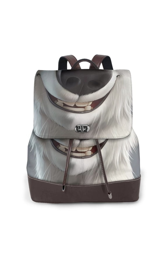 Smiling Polar Bear Print Large Backpack Soft Leather for Women Travel with Compartment, Adjustable Convertible Strap