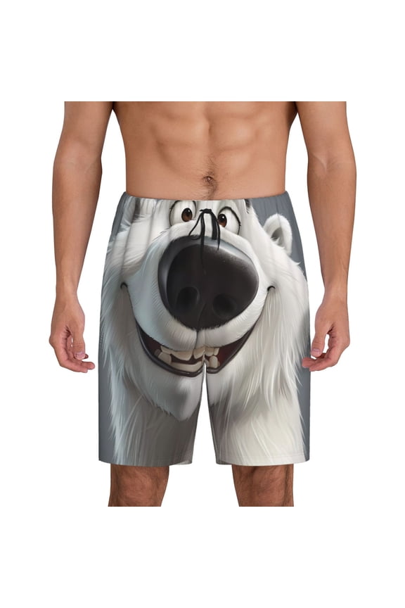 Smiling Polar Bear Print Men's Sleepwear Shorts Pajama Bottom Lounge Short ,Nightwear with Convenient Pockets for Relaxed Home Wear-