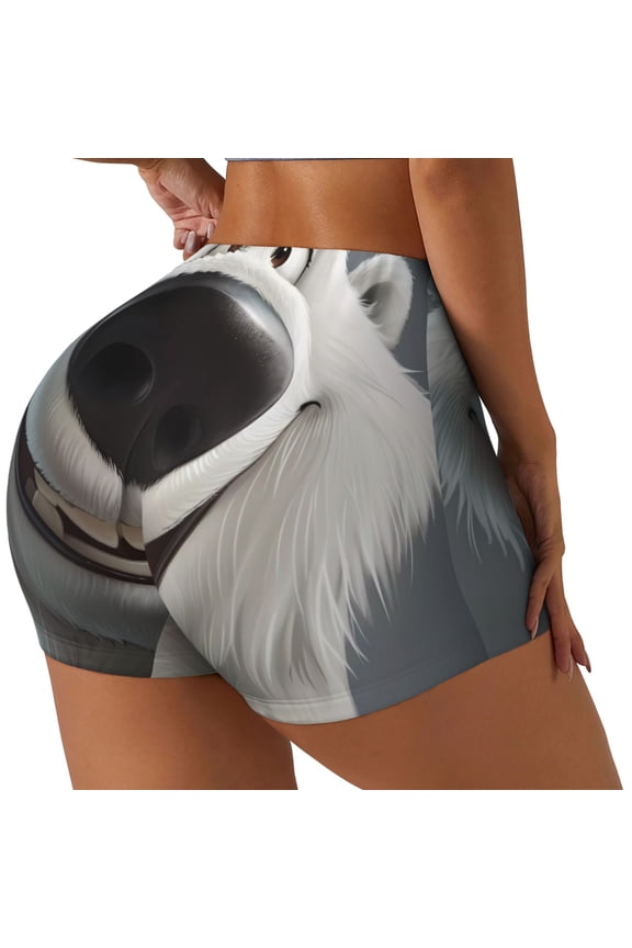 Smiling Polar Bear Print Workout Shorts for Women Soft Smooth Gym Yoga Scrunch Active Tennis Workout Running Shorts-XX-Large
