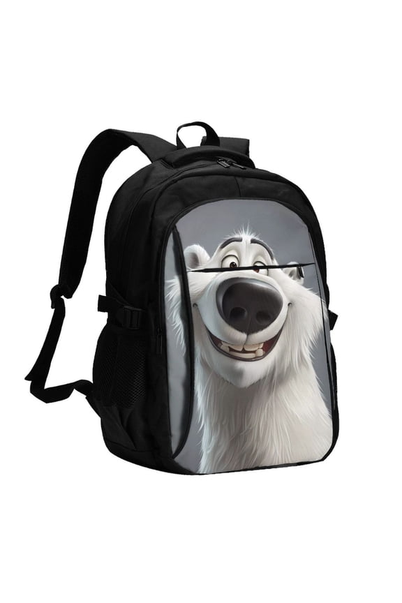 Smiling Polar Bear for Travel Laptop Backpack, USB-Charging-Enabled, Spacious Business Backpack for Men and Women,College School Computer Bag