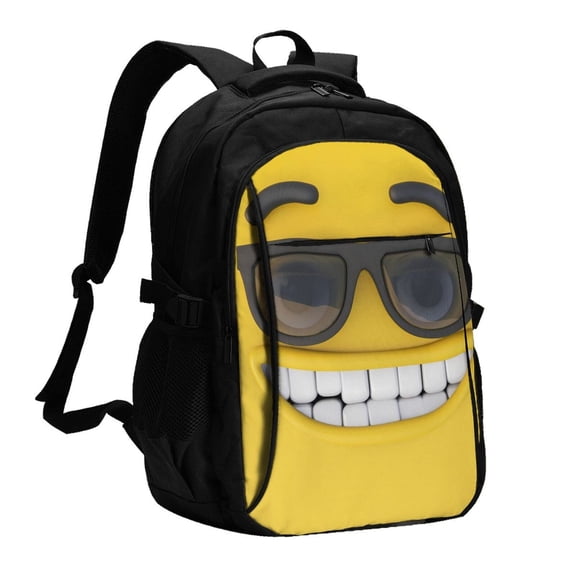 Xecao Smiling With Sunglasses for Travel Laptop Backpack, USB-Charging-Enabled, Spacious Business Backpack for Men and Women,College School Computer Bag