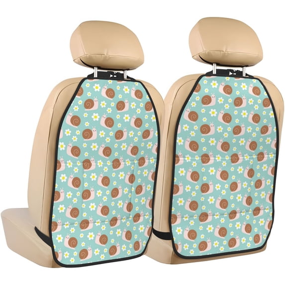 Xecao Snail And Flower Pattern Car Seat Back Protector 2 Pack Large Capacity Pocket, Kick Mats Back Seat Protector