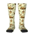 thumbnail image 1 of Xecao Snail With Mushrooms print thigh-high socks, crafted for both men and women with a stretchy, high-opaque design perfect for daily wear, 1 of 6