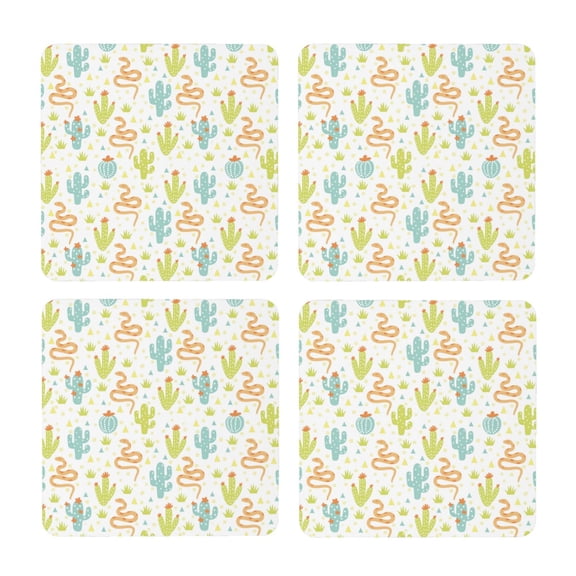 Xecao Snake And Cactus for MDF Cork Coaster 4 Pcs,Drink Coasters,Suit for House Warming Gifts New Home ,Coffee Table Decor-Square