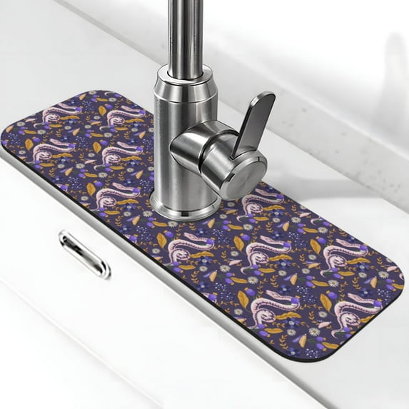 Xecao Snake And Floral for Kitchen Sink Splash Guard Faucet Mat , Faucet Guard & Draining mat, (15" X 5.5" )