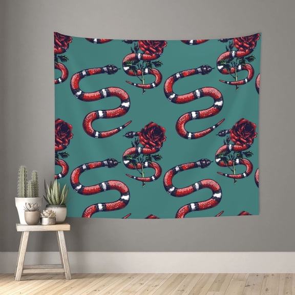 Xecao Snake And Rose patten Tapestry 60x51 Inches Wall Hanging Poster Tapestry for Living Room Bedroom Home Decor