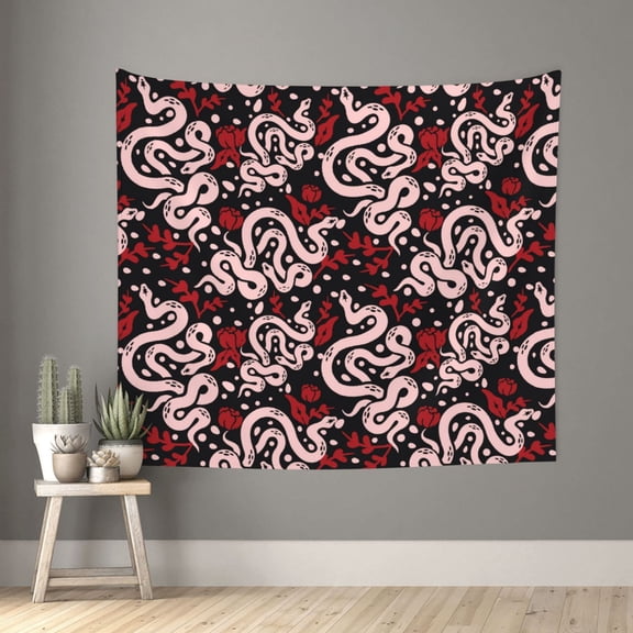 Xecao Snake And Rose patten Tapestry 60x51 Inches Wall Hanging Poster Tapestry for Living Room Bedroom Home Decor