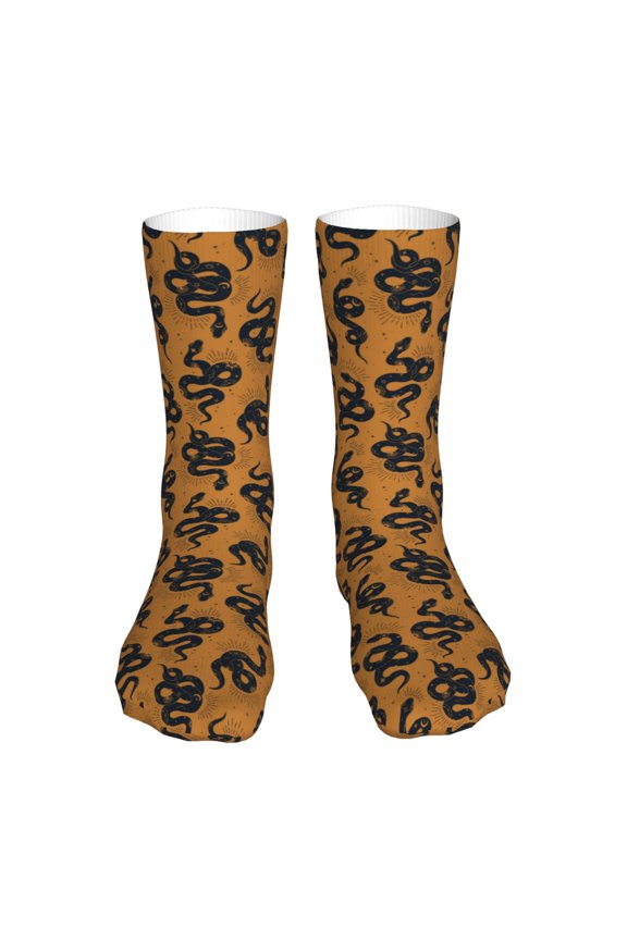Snake Print Fashion No Heel Casual Crew Socks Cushioned Breathable for Men Women - Moisture wicking,Not easy to fade Suitable for daily