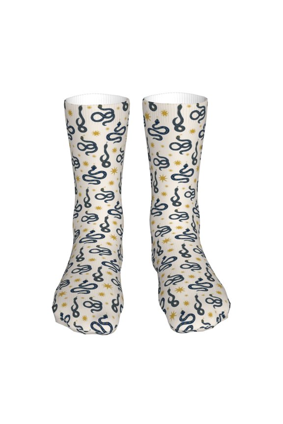 Snake Print Fashion No Heel Casual Crew Socks Cushioned Breathable for Men Women - Moisture wicking,Not easy to fade Suitable for daily
