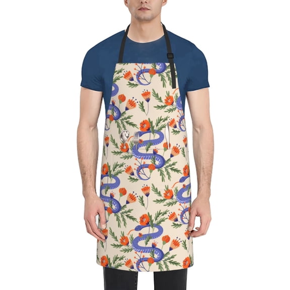 Xecao Snake Print Kitchen Cooking Aprons, Waterproof Adjustable Bib Aprons with 2 Pockets for Women Men Chef