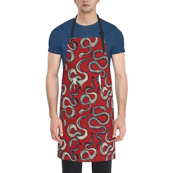 Xecao Snake Print Kitchen Cooking Aprons, Waterproof Adjustable Bib Aprons with 2 Pockets for Women Men Chef