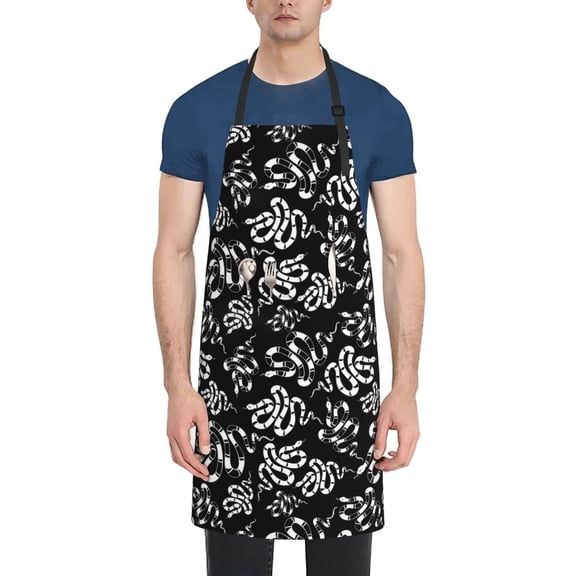 Xecao Snake Print Kitchen Cooking Aprons, Waterproof Adjustable Bib Aprons with 2 Pockets for Women Men Chef