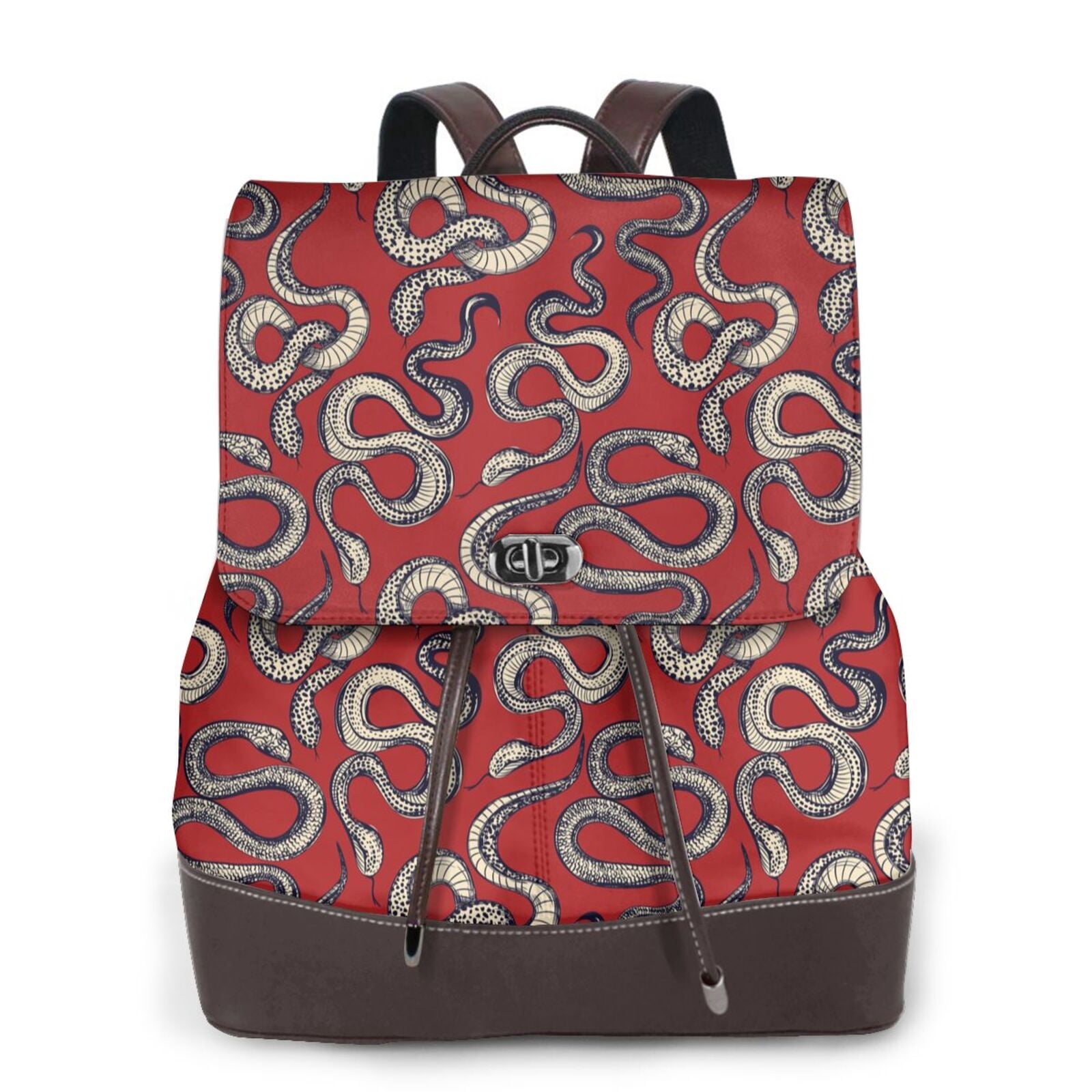 Xecao Snake Print Large Backpack Soft Leather for Women Travel with ...