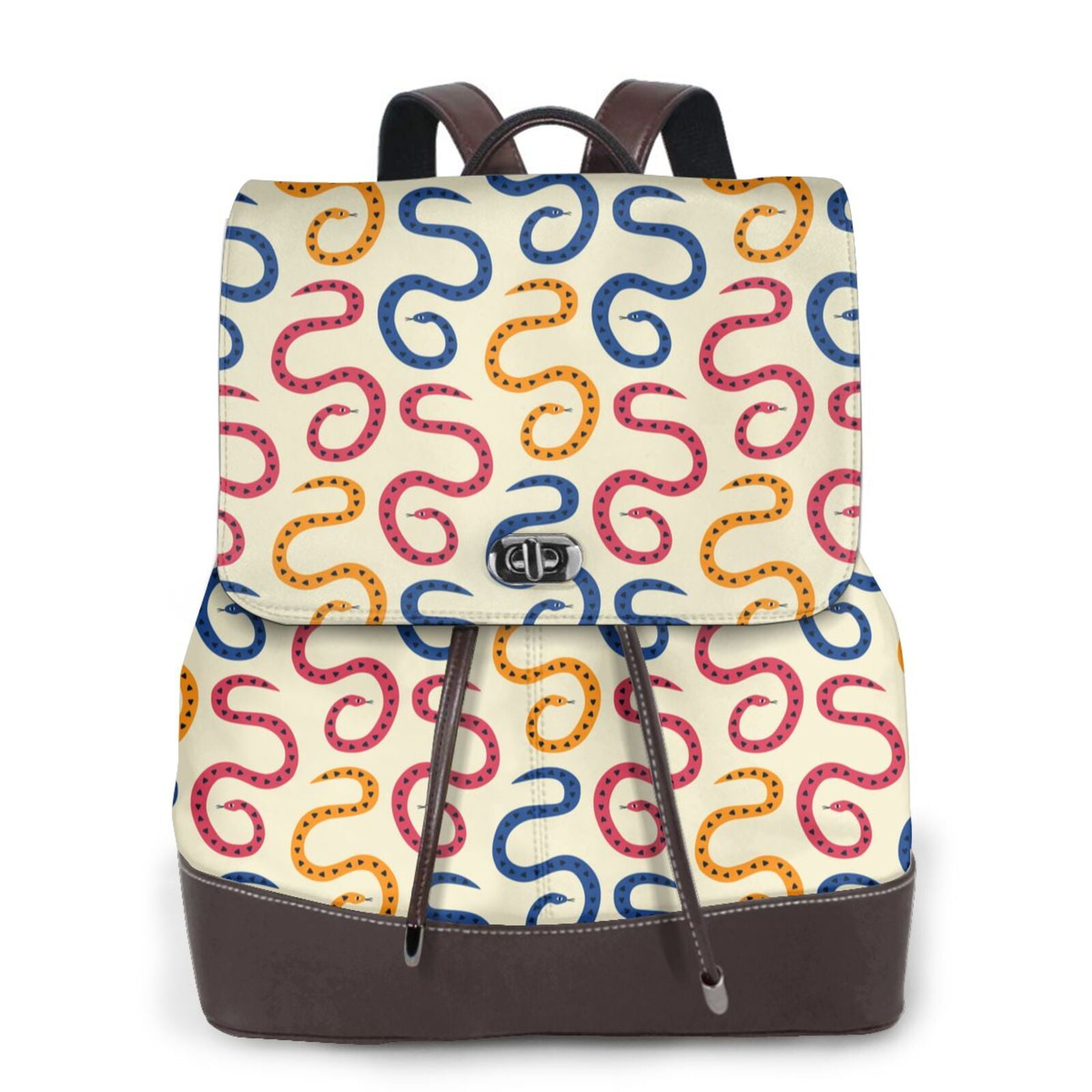 Xecao Snake Print Large Backpack Soft Leather for Women Travel with ...