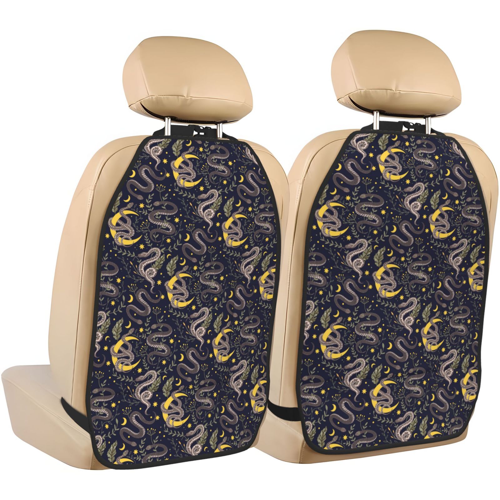 Xecao Snake Sleep Pattern Car Seat Back Protector 2 Pack Large Capacity Pocket, Kick Mats Back Seat Protector