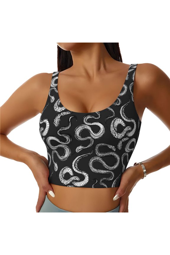 Snake for Sports Bra with Removable Pads, Crop Tank Top Design, Women's Longline Sports Bra - Non-Wired - XX-Large