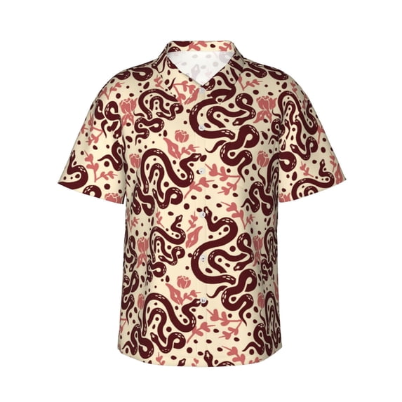 Xecao Snake print Hawaiian shirt - a stylish short-sleeve button-down for men, perfect for casual beach and tropical outings.