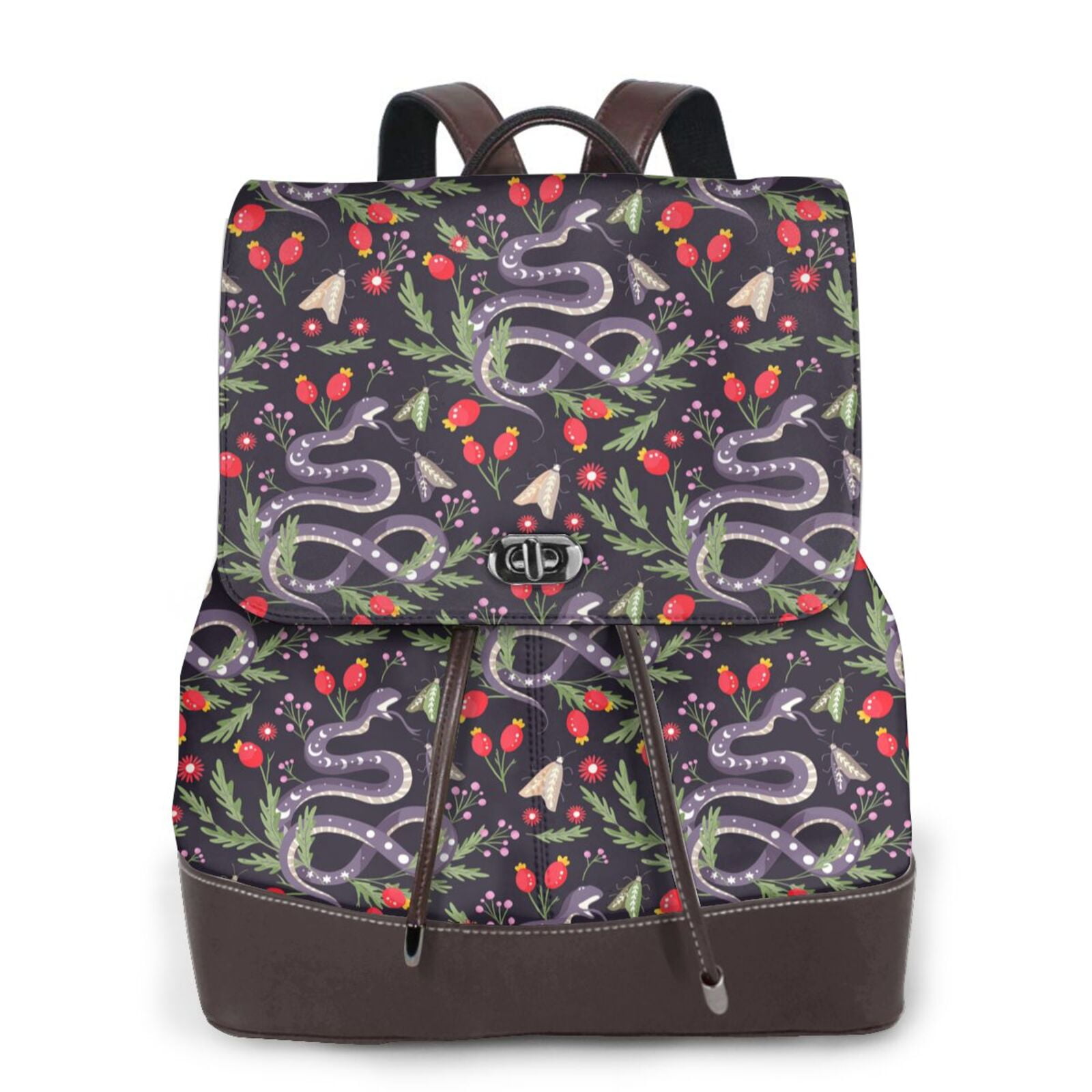 Xecao Snakes And Snake Fruit Print Large Backpack Soft Leather for ...