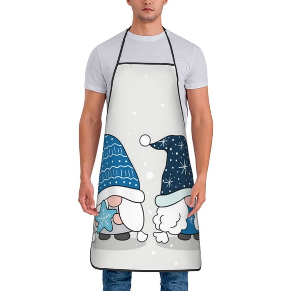 Xecao Snow Gnome for Winter Print Funny BBQ Chef Aprons for Men Women,Adjustable Kitchen Cooking Aprons with Pocket Waterproof Oil Proof No Pilling Fading