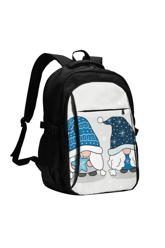 Snow Gnome for Winter for Travel Laptop Backpack, USB-Charging-Enabled, Spacious Business Backpack for Men and Women,College School Computer Bag