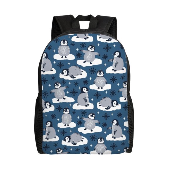 Xecao Snow Penguin Print School Backpack with Laptop Compartment Small Travel Laptop Backpack for Women Men Waterproof College Backpack Simple School Bag