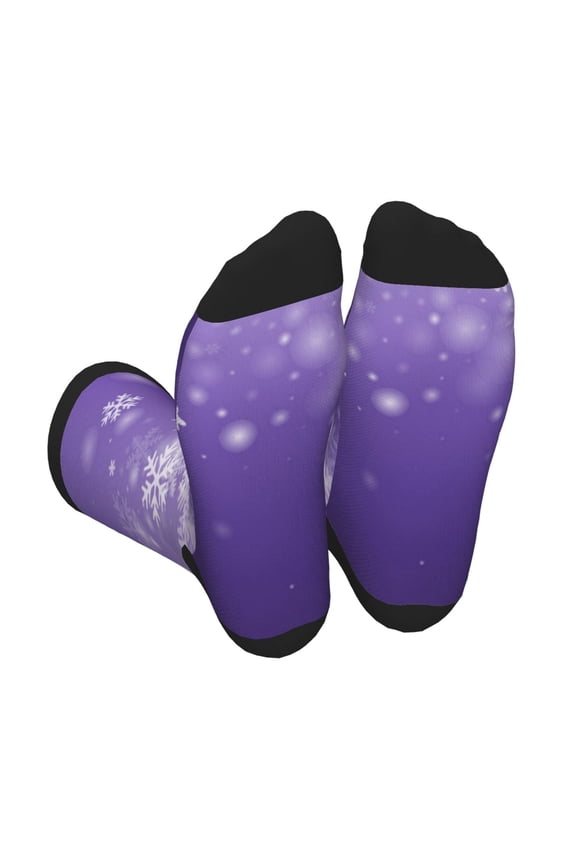 Snowfall Sky White Purple Print Crew Socks for Men and Women, Men's Soft Moisture-wicking Sock