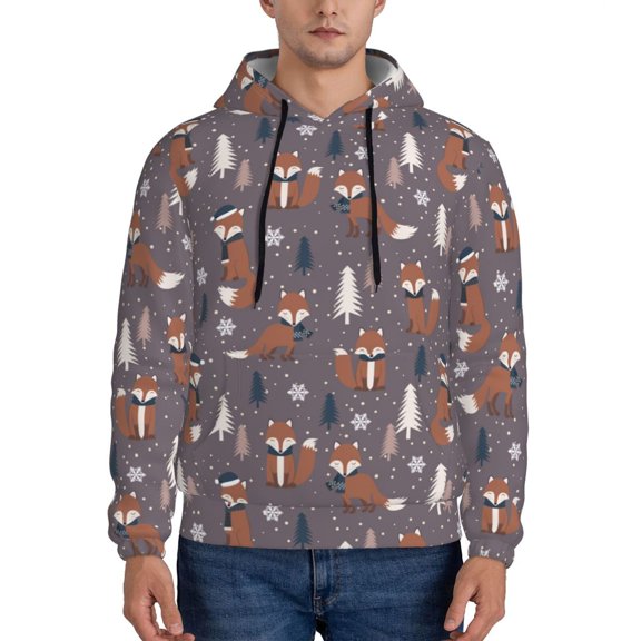 Xecao Snowflake Fox Pattern Men's Adult Pullover Hoodie,Hooded Sweatshirt-Small