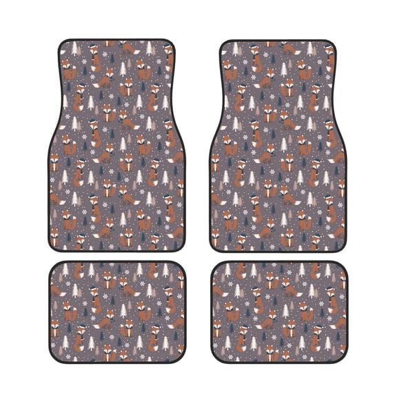 Xecao Snowflake Fox Print Car Foot Mat Set of 4 Pieces Neoprene All-Weather Dust-Proof Stain-resistantCar Interior Decorative mats Non-Slip Mats