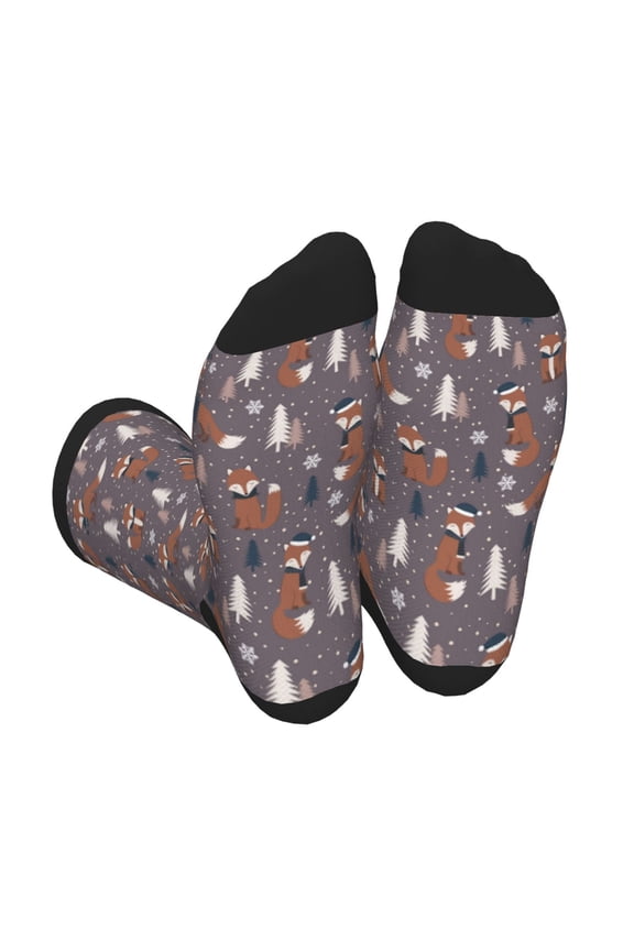 Xecao Snowflake Fox Print Crew Socks for Men and Women, Men's Soft Moisture-wicking Sock