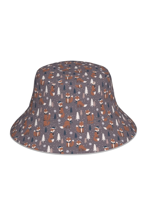 Snowflake Fox Print Men and Women Night Reflective Hat Runner Cap Visor Bucket Hat Boonie Cap