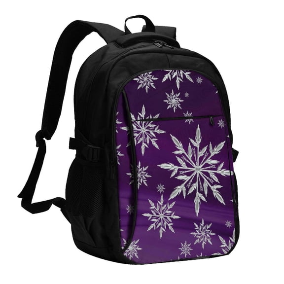 Xecao Snowflake Gradient Purple for Travel Laptop Backpack, USB-Charging-Enabled, Spacious Business Backpack for Men and Women,College School Computer Bag