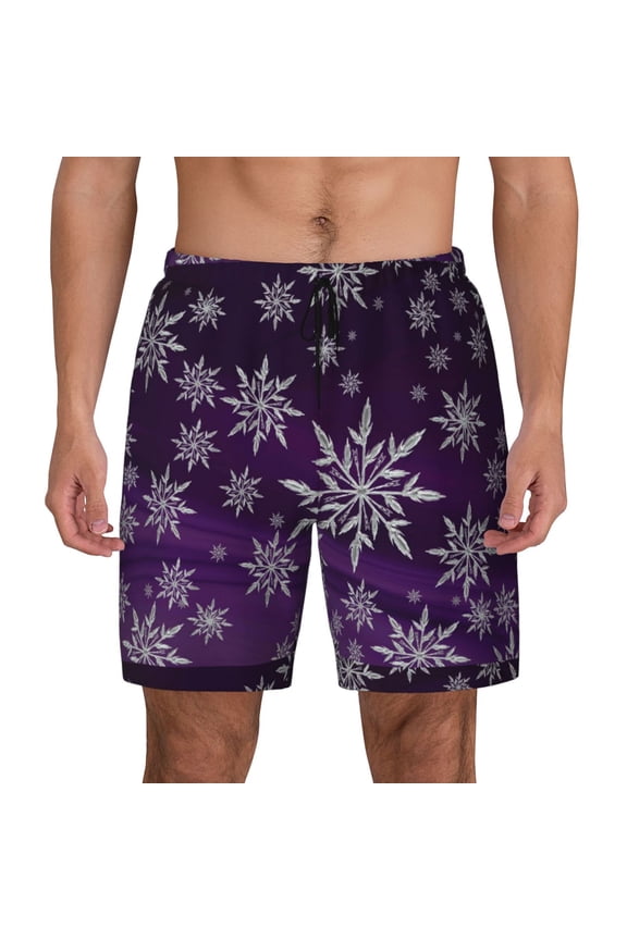 Snowflake Gradient Purple for Men's Swimming Trunks Swim Trunks Quick Dry Swim Shorts with Mesh Lining Funny Swimwear Bathing Suits