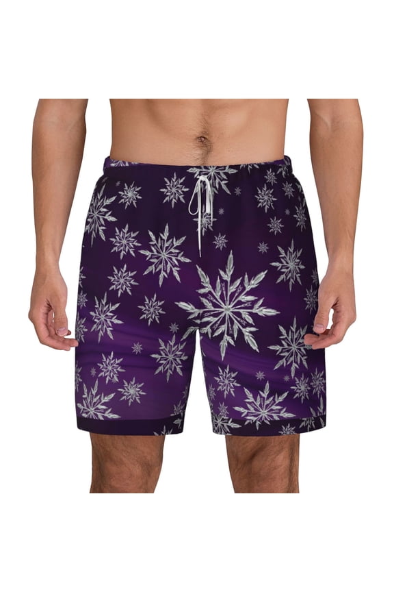 Snowflake Gradient Purple for Men's Swimming Trunks Swim Trunks Quick Dry Swim Shorts with Mesh Lining Funny Swimwear Bathing Suits