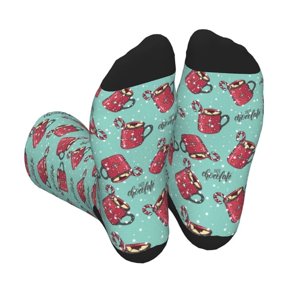 Xecao Snowflake Hot Cocoa Print Crew Socks for Men and Women, Men's Soft Moisture-wicking Sock