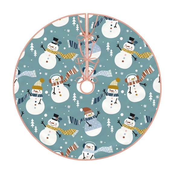Xecao Snowflake Scarf Snowman Pattern Christmas Tree Skirt Round Xmas Tree Mat Base Cover for Holiday Home Decorations-48"