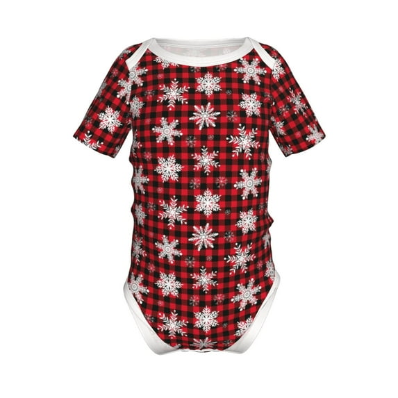 Xecao Snowflakes On A Buffalo Plaid Christmas Pattern Baby Climbing Bodysuit Short Sleeve Onesie Unisex 0-12 Months Baby Shirt Newborn Outfits Crotch snap design-6 Months