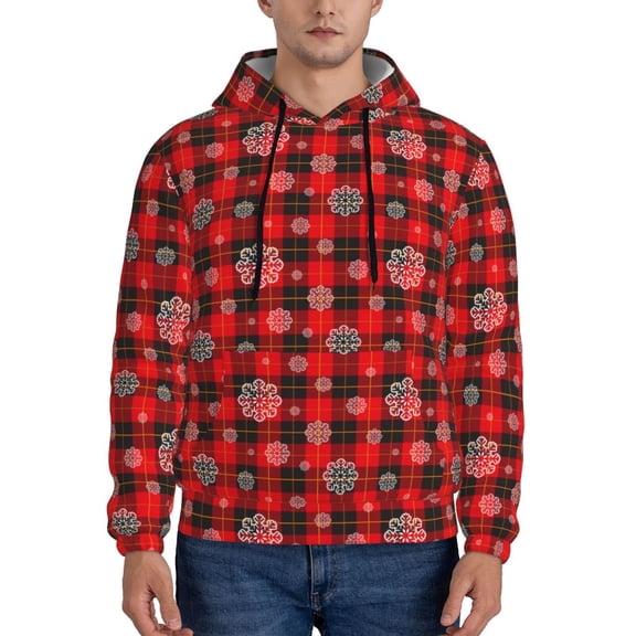 Xecao Snowflakes On A Buffalo Plaid Pattern Men's Adult Pullover Hoodie,Hooded Sweatshirt-X-Large