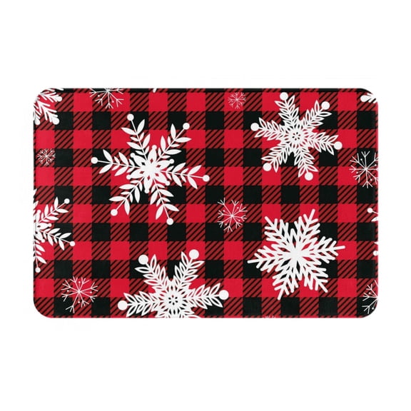Xecao Snowflakes On A Buffalo Plaid print Flannel Mat: Non-slip, 16x24in. Ideal for kitchen, bedroom, bath & living room.
