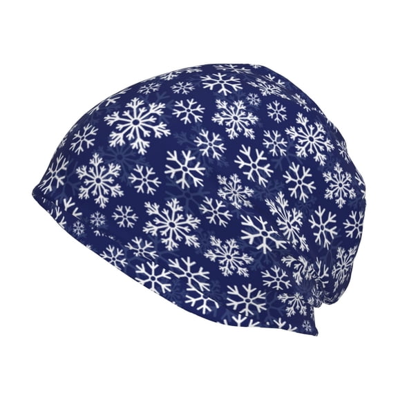 Xecao Snowflakes On Dark Blue Print Knit Hat,Winter Beanie for Men Women, Beanie Soft Warm Ski Stocking Cuffed Cap