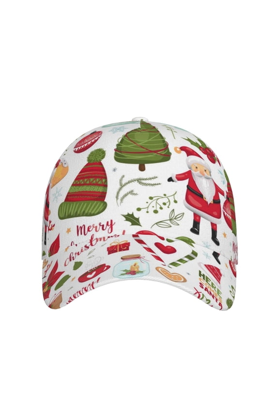 Snowflakes Santa Claus for Baseball Cap: Unisex, crafted from classic polyester twill fabric, featuring a soft unconstructed design