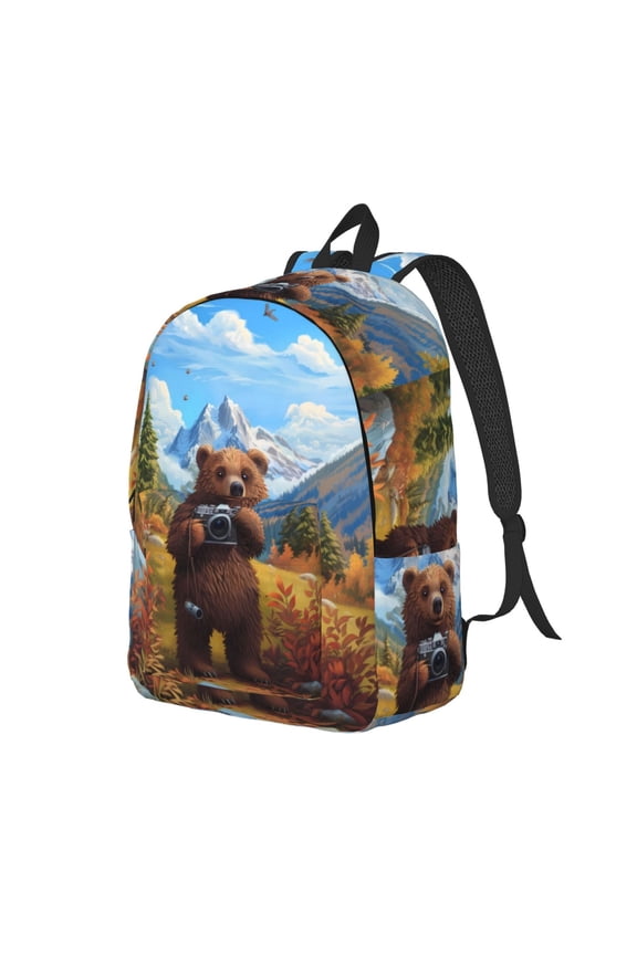 Snowy Mountain Photography Bear Canvas College Laptop Backpack, a durable rucksack designed for both men and women, ideal for travel, school, and daily use-Medium
