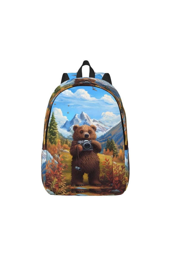 Snowy Mountain Photography Bear for Canvas College Laptop Backpack, Durable Rucksack Travel Notebook Bag School Backpack Book Bag for Men Women