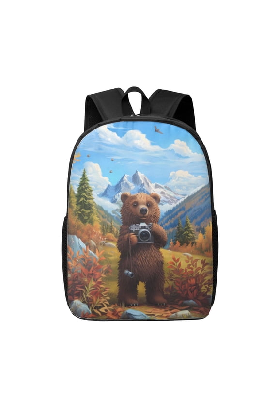 Snowy Mountain Photography Bear print Travel Backpack, Large Computer Backpack for Men Women, College School Rucksack Book Bag