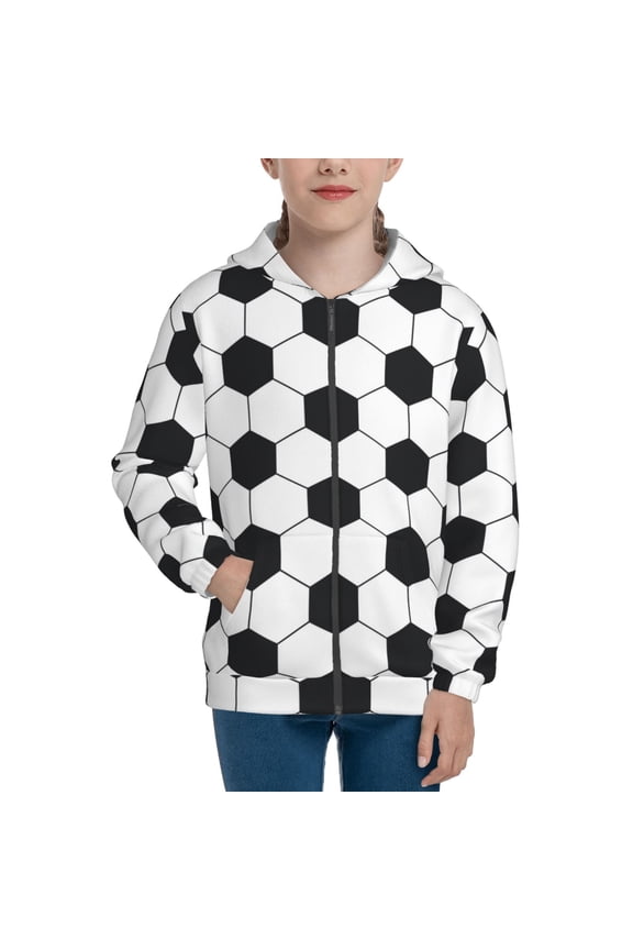 Soccer Ball Pattern Zip Up Hoodies for Boys Girls, Sweatshirt with Pockets-Small