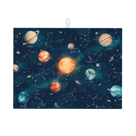 Xecao Solar System And Planets Patten Drying Mat,Dish Drying Mats for Kitchen Counter,Super Absorbent Dish Drying Pads 1824 Inch