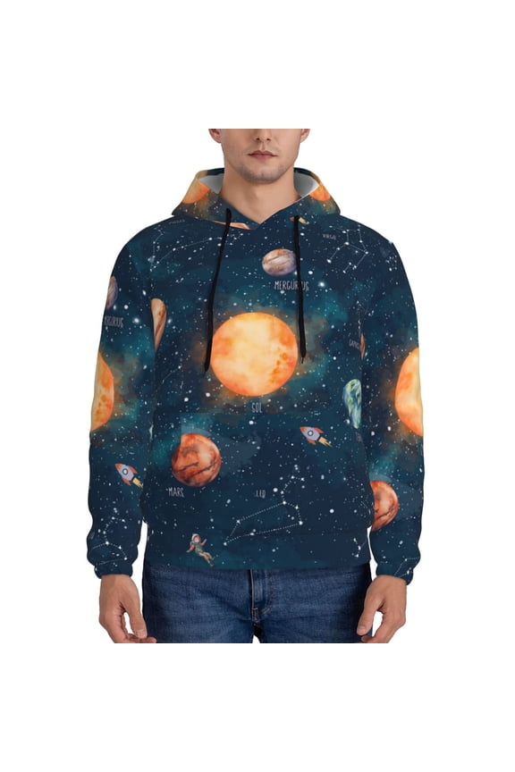 Solar System And Planets Pattern Men's Adult Pullover Hoodie,Hooded Sweatshirt-Medium